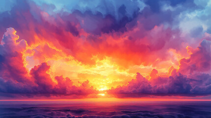 Naklejka premium A beautiful sunset with a large orange and pink sky