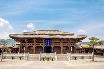 Fototapeta premium Taiyuan Shanxi China Jun 16th 2024: the view of Jin Wengong Shrine. a historical site dedicated to Duke Wen of Jin, a notable ruler from the Spring and Autumn period of Chinese history.
