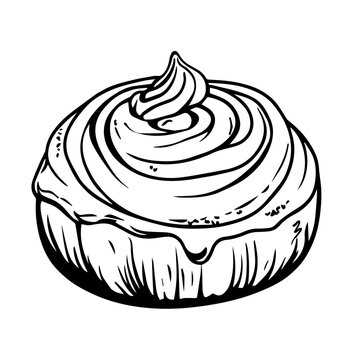 recommend clip art: Cinnamon Roll with Drizzled Icing – Black Outline Vector Illustration Perfect for Bakery Menus, Coffee Shop Branding, and Sweet Dessert Promotions