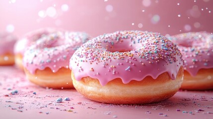 A Vibrant and Colorful Donut Arrangement on a Soft Pastel Background Perfect for Social Media and Food Blogs