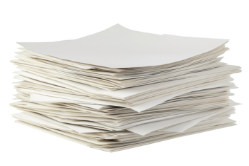 Isolated organized pile of white office paper. Office supply and document organization concept.