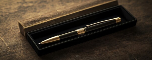 Exquisite Custom Engraved Pen in Velvet Case - Luxury Stationery 3D Illustration for Thoughtful Gift Giving