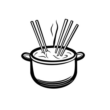 recommend clip art: Pot of Fondue with Bread Sticks – Black Outline Vector Illustration with Transparent Background