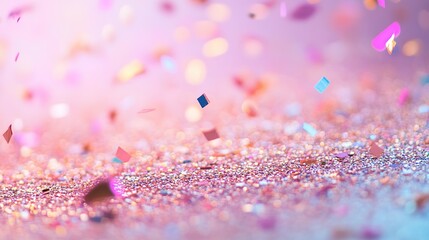 Sparkling pink glitter with falling confetti