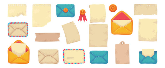 Old scrapbook paper. Crumpled papers pages, vintage scrapbooks papers and retro photo book scraps. Paper scrap, antique notice or grunge craft memo page. Vector isolated symbols illustration set