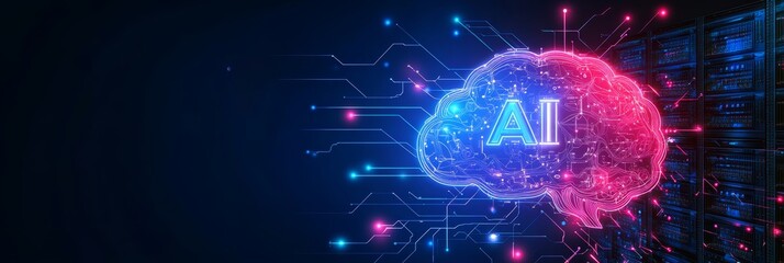AI Brain And Server Room Representing Artificial Intelligence, Deep Learning, And Modern Tech Power