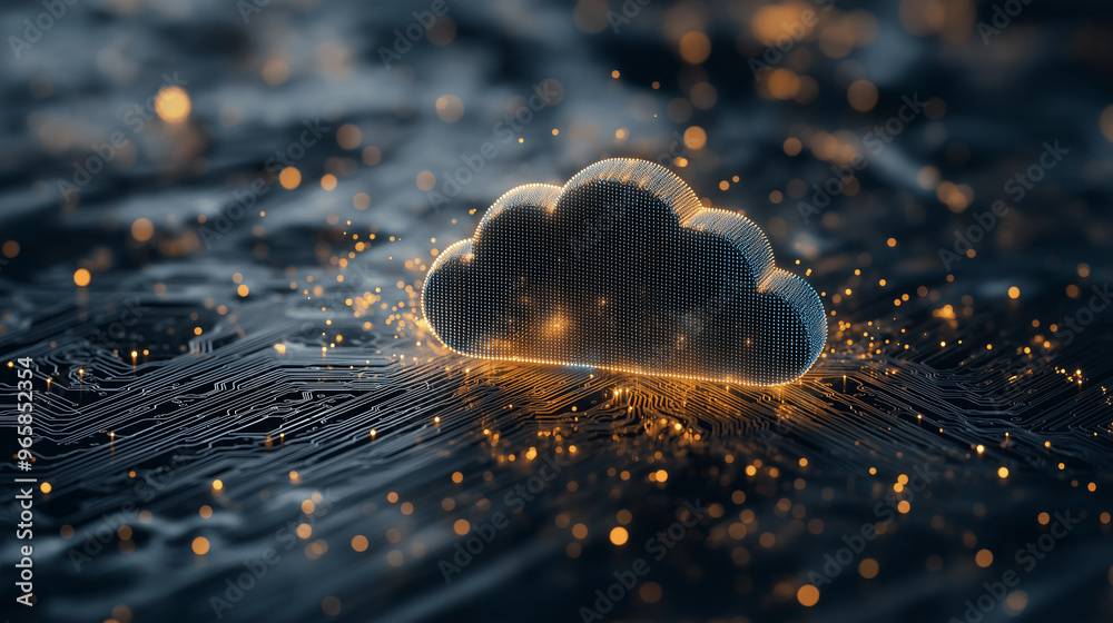 Wall mural a cloud of data is floating on a dark surface