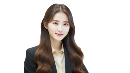 Happy young asian girl standing on transparent background PNG. 

