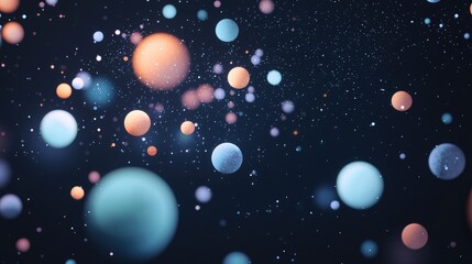 Obraz premium Cosmic Glow, Geometric Abstract Solar System with Luminous Planets in Dark Starry Background, Minimalist Design for Advertising Concepts