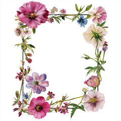 Fototapeta premium Floral frame. Rectangular watercolor floral frame on white background