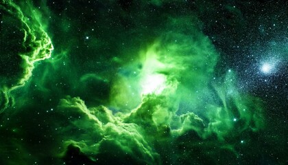 Vibrant Green Nebula in Deep Space with Stars and Dark Background - Stunning Astronomical...