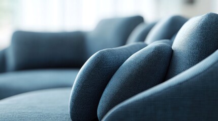 Fototapeta premium Close Up of Blue Sofa with Comfortable Pillows