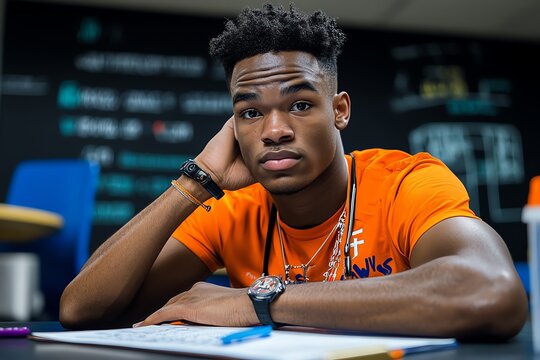 Algebra student finally understanding the beauty of numbers as they solve a difficult equation, realizing math is a language of its own