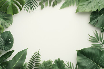 Fototapeta premium A green leafy border with a white background