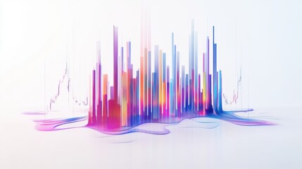 Abstract 3D financial chart with candlestick patterns and trend lines on a white