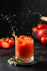 tomato juice with basil and splashes