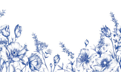 PNG Elegant blue floral border illustration