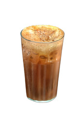 Ice coffee. In Malaysia we called it kopi ais. Malaysia local coffee culture, the pulled coffee makes the bubbles on top. The mixture taste of bitterness, creaminess and sweetness with ices.