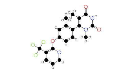 tavapadon molecule, structural chemical formula, ball-and-stick model, isolated image dopamine receptor agonist