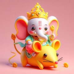 Naklejka premium Charming 3D illustrations of Lord Ganesha in playful poses, bursting with color and joy, celebrating divine love and blessings.