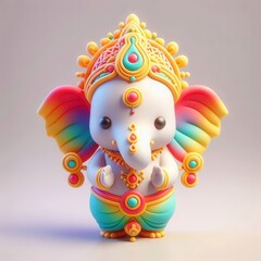 Charming 3D illustrations of Lord Ganesha in playful poses, bursting with color and joy, celebrating divine love and blessings.