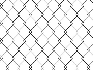 Fence from wire mesh line seamless pattern. Background from black silhouette fence, decorative border, graphic boundary, barrier. Safety grid wall. Vector illustration