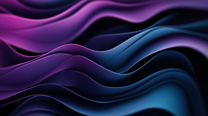 Obraz premium Abstract background featuring fluid, wavy shapes in gradient shades of purple, blue, and black. The design consists of smooth, flowing curves and layers, creating a dynamic visual effect.