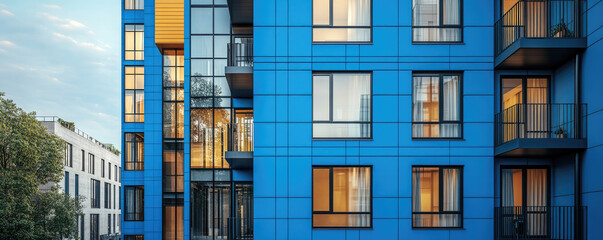 Fototapeta premium Explore a contemporary residential structure in a vibrant city district, ideal for rental investments and summer living in Europe.