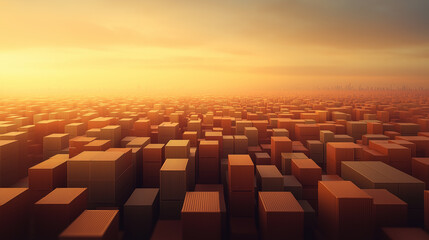 Fototapeta premium A cityscape with many buildings and a large number of containers