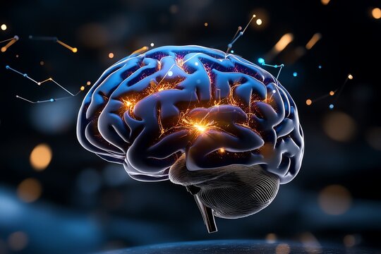 Brain solving a complex mathematical equation with precision and focus, lighting up neurons in the analytical hemisphere