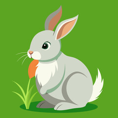 A Rabbit sitting on grass and eating Carrot