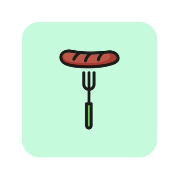 recommend clip art: Sausage on fork line icon. Food, eating, meal. Food concept. Can be used for topics like consuming, cooking, nutrition