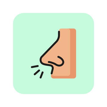 recommend clip art: Running nose line icon. Sneezing, illness, infection. Symptom concept. Can be used for topics like flu, allergy, disease