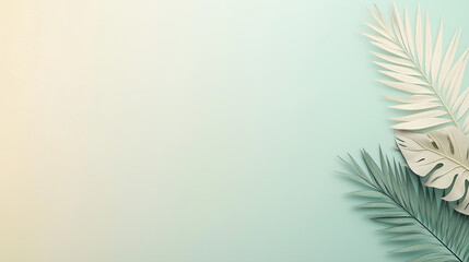 A green and white background with a leafy plant on it