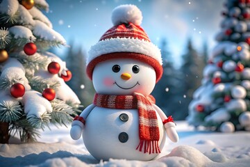 Fototapeta premium 3D Cute Christmas Snowman