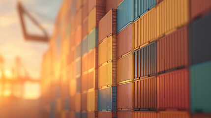 Fototapeta premium A row of containers are stacked in a warehouse