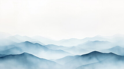 The mountains are blue and the sky is white