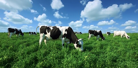 Cows Grazing in a Lush Green Field