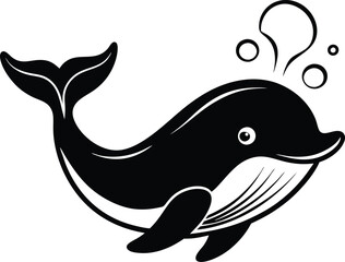 Cute Baby Whale Exploring Ocean Waves Vector Illustration
