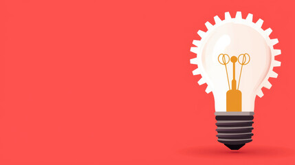 Lightbulb with gears turning, symbol of innovative potential, flat design illustration, with copy space