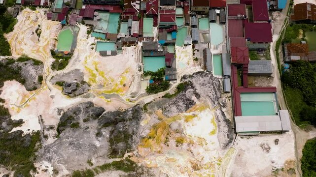 Aerial view of popular tourist spot with hot springs and hotels. Sipoholon, Sumatra, Indonesia.