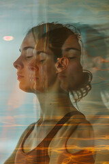 Finding Inner Peace: Yoga Practitioners Embracing Serenity Through Meditation in a Double Exposure Studio Environment