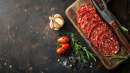 Sliced Salami Banner Copy Space, Cold Cuts Meat Sausages, Bold Vibrant Red and White Illustration Design