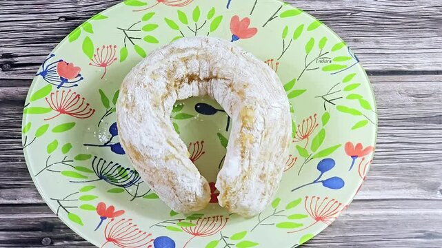 Arabian Egyptian taffy stuffed with walnuts, Eastern candy made as a celebration of the prophet's Mohamed birthday in Egypt, Arabian and Islamic country, traditional Arabian candy of Mawled El Nabawi