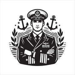 Naval captain in uniform vector illustation silhouette