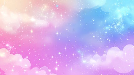 Cute cartoon pastel clouds with sparkle stars background, banner, design, AI generative