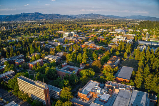 Aerial View of a large Public University in Eugene, Oregon