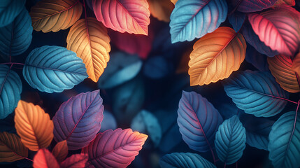 A colorful leafy plant with a blue leaf in the foreground