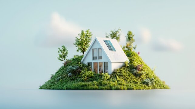 Futuristic sustainable house with walls made of renewable and natural insulation materials, environmental focus