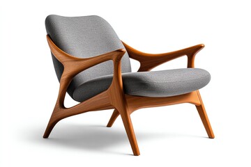 Retro chair with curved wooden arms and a deep seat blending comfort with mid-century modern style